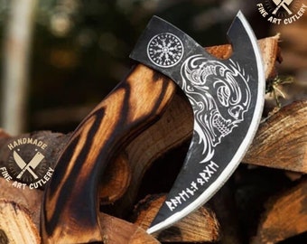 De originele aangepaste handgesmede pizzabijl, Viking Bearded Camping Axe, Viking pizza cutter bijl, Beste kerst- en jubileumcadeau voor hem