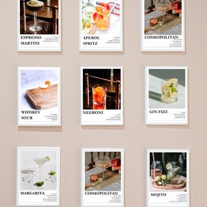 9er Set Cocktail Kunst | Aperol Spritz, Espresso Martini, Negroni, Margarita, Mojito, Old Fashioned Retro Prints | Digitaler Download DRUCKBAR