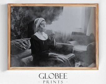 Nun Hotboxing A Room 1920s Vintage Black and White Art Vintage Wall Art Funny Wall Art Print DIGITAL DOWNLOAD PRINTABLE Art 312