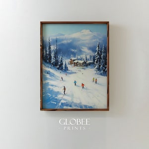Ski Resort Painting: Winter Snow Day Aerial Print (Digital Download)