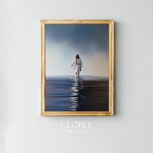 Jesus Walking on Water Art Jesus Printable Wall Art Religion Day Decor Jesus Boho Art Bible Christian Gift Digital Wall Art 009