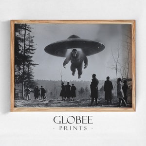 Bigfoot Abducted by Aliens 1920s Photograph Vintage Black & White Art Vintage Wall Art Funny Wall Art Print DIGITAL DOWNLOAD PRINTABLE 325
