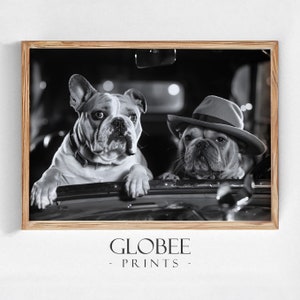Twee honden besturen van een auto met een hoed jaren 1920 Vintage zwart-witte kunst Vintage Wall Art Funny Wall Art Print DIGITALE DOWNLOAD AFDRUKBARE Kunst 307
