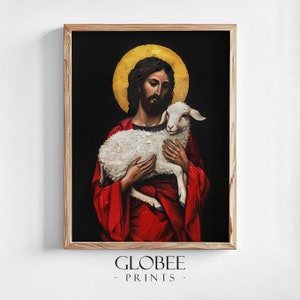 Jesus With The Lamb Portrait Religious Decor Religious Gift Jesus Good Shepherd Christian Gift Digital Wall Art Easter Art Decor 305