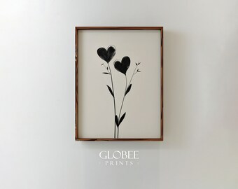 Valentines Day Black Pencil Hearts Plant Art Valentines Wall Art Valentines Day Decor Romantic Wall Art Valentines Day Gift For Her 041