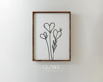 Valentines Day Black Pencil Hearts Plant Art Valentines Wall Art Valentines Day Decor Romantic Wall Art Valentines Day Gift For Her 042