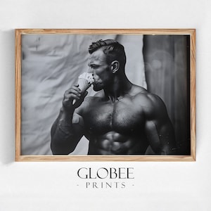 Body-Builder Eating Ice-Cream 1920s Vintage Black and White Art Vintage Wall Art Funny Wall Art Print DIGITAL DOWNLOAD PRINTABLE 314