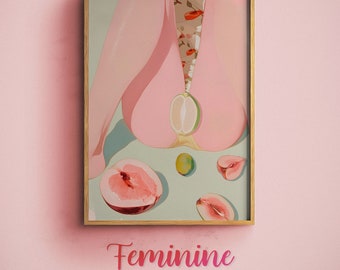 Impression d'art féminine de fruits tranchés : positivité du corps (téléchargement numérique)
