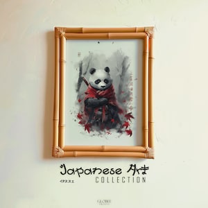 Japanese Samurai Panda Art Antique Asian Art Japanese Printable Art Animal Red And White Watercolor Art Print Japandi Décor 081