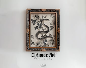 Chinese Snake Zodiac Sign Painting Antique Chinese Art China Printable Art White and Green Vintage Print Chinese Zodiac 096