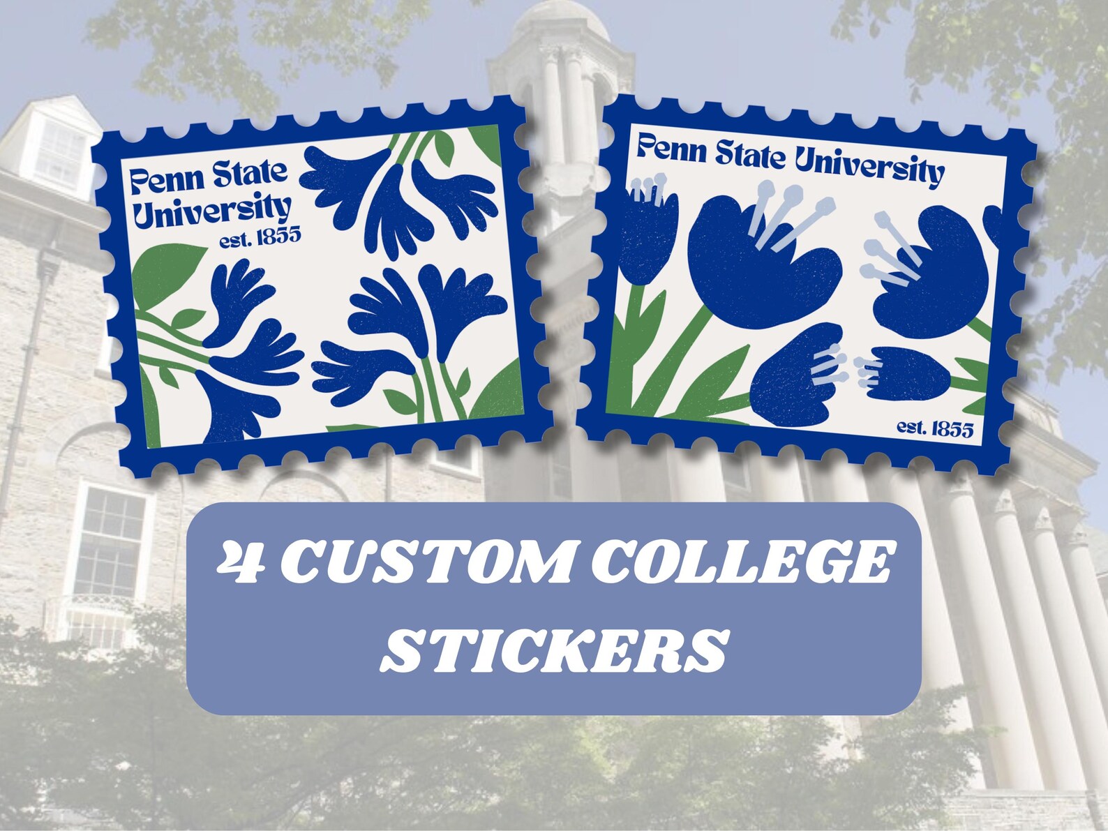 Custom College Floral Stamp Sticker Vintage University Vinyl Decal ...