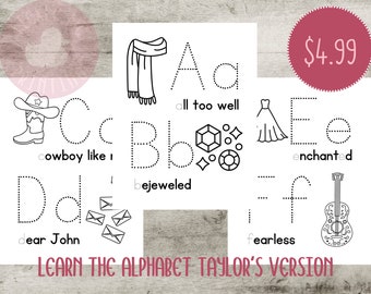 Alfabeto imprimible de Swiftie: aprenda el abecedario Versión de Taylor: trace el alfabeto