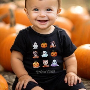 Infant Cute Spooky Halloween Cat Trick or Treat Tee 6-24 Mo, Kids Halloween T-Shirt, First Trick or Treating, Halloween Infant Shirt Design