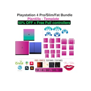 PS4 Skin Bundle | PS4 Slim Fat Pro Skin Template | PlayStation 4 Wrap Decal | Console Skin SVG PNG PDF