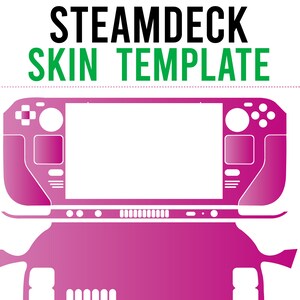 May include: A pink Steam Deck skin template with a white outline. The template includes the front, back, and side panels of the device.