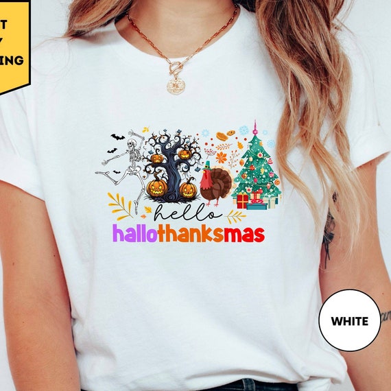 Happy Hallothanksmas Shirt, Halloween Gift For Women ,Christmas Shirt, Cute Halloween Shirt, Colorful Halloween Shirt