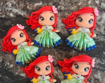 Sea Princesses inspired clay - Clays for bows- Clay Bow Center clay doll, little mermaid , bow centerpieces, clay center for bows, ariel