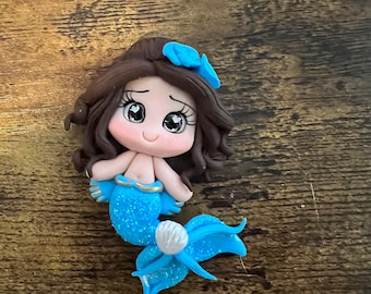 Mermaid clay - Clays for bows- Clay Bow Center clay doll, mermaid , bow centerpieces, clay center for bows mermaid