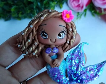 Mermaid clay - Clays for bows- Clay Bow Center clay doll, mermaid , bow centerpieces, clay center for bows, ariel