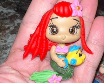 Mermaid clay - Clays for bows- Clay Bow Center clay doll, mermaid , bow centerpieces, clay center for bows mermaid African American ariel