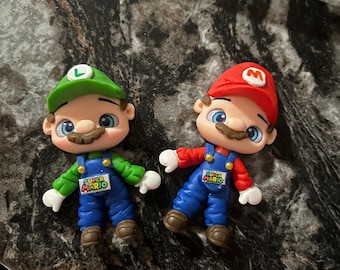 Mario Luigi - Clays for bows- Clay Bow Center clay doll, mermaid , bow centerpieces, clay center for bows, clay