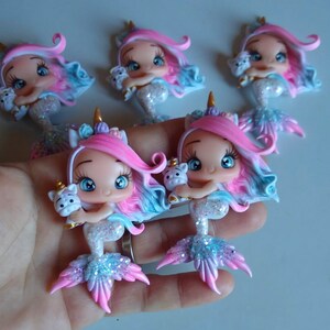Mermaid clay - Clays for bows- Clay Bow Center clay doll, mermaid , bow centerpieces, clay center for bows, ariel image 2