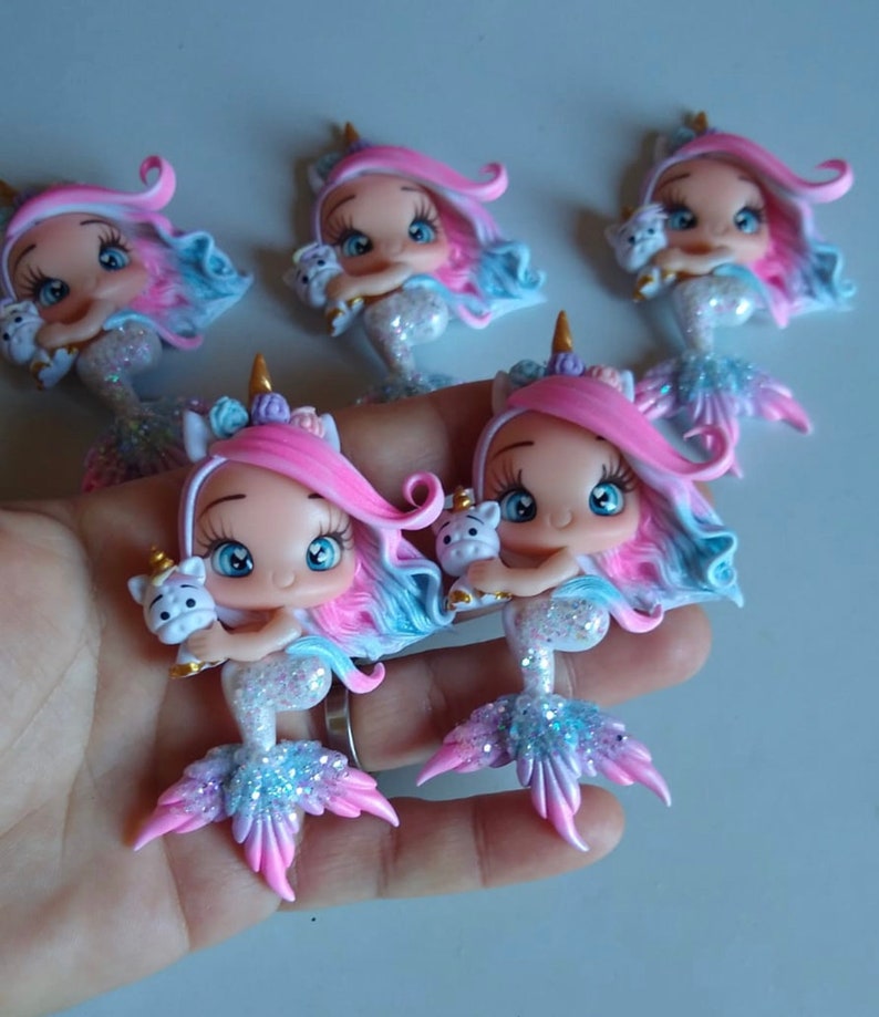 Mermaid clay - Clays for bows- Clay Bow Center clay doll, mermaid , bow centerpieces, clay center for bows, ariel image 2