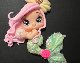 Mermaid clay - Clays for bows- Clay Bow Center clay doll, mermaid , bow centerpieces, clay center for bows mermaid