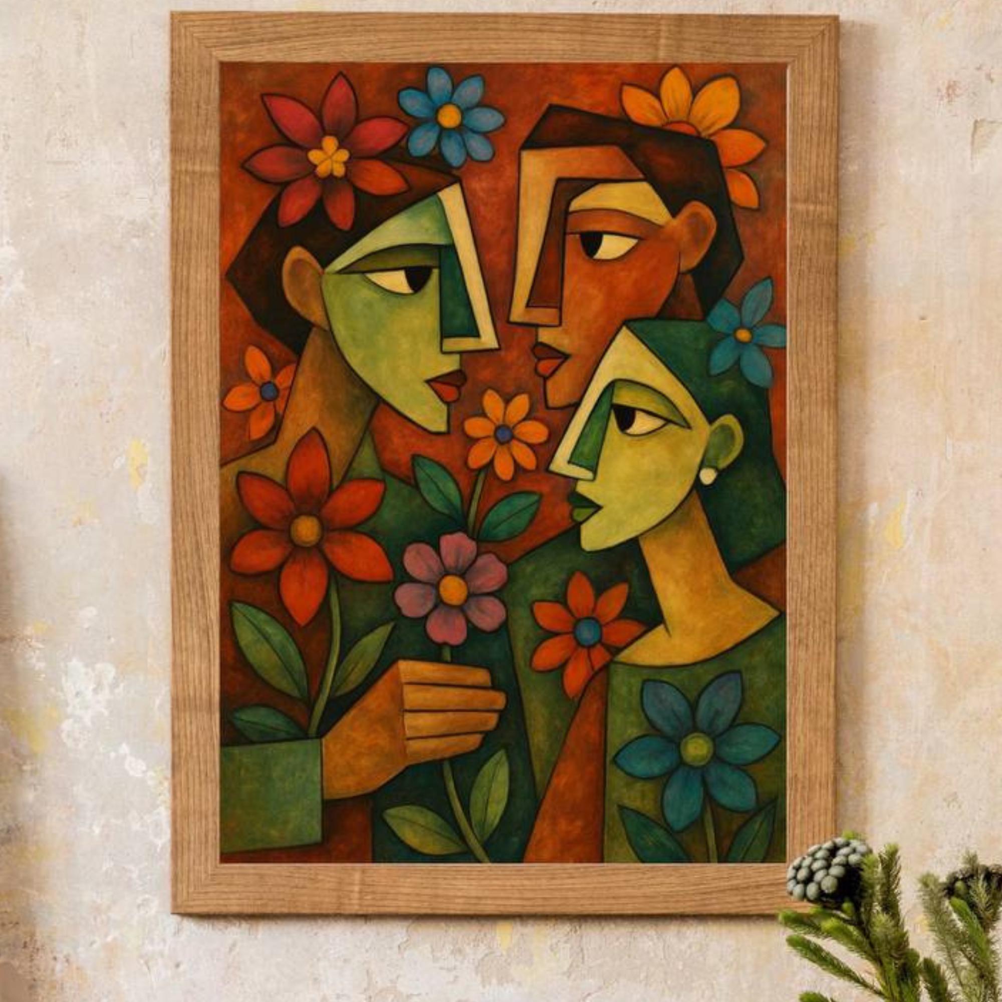 Abstract Cubism Floral Art Print: Boho Faces & Flowers (PDF Download ...