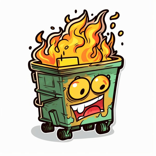 Quirky Cartoon Dumpster Fire Sticker - Add a Playful Twist to Your Accessories!