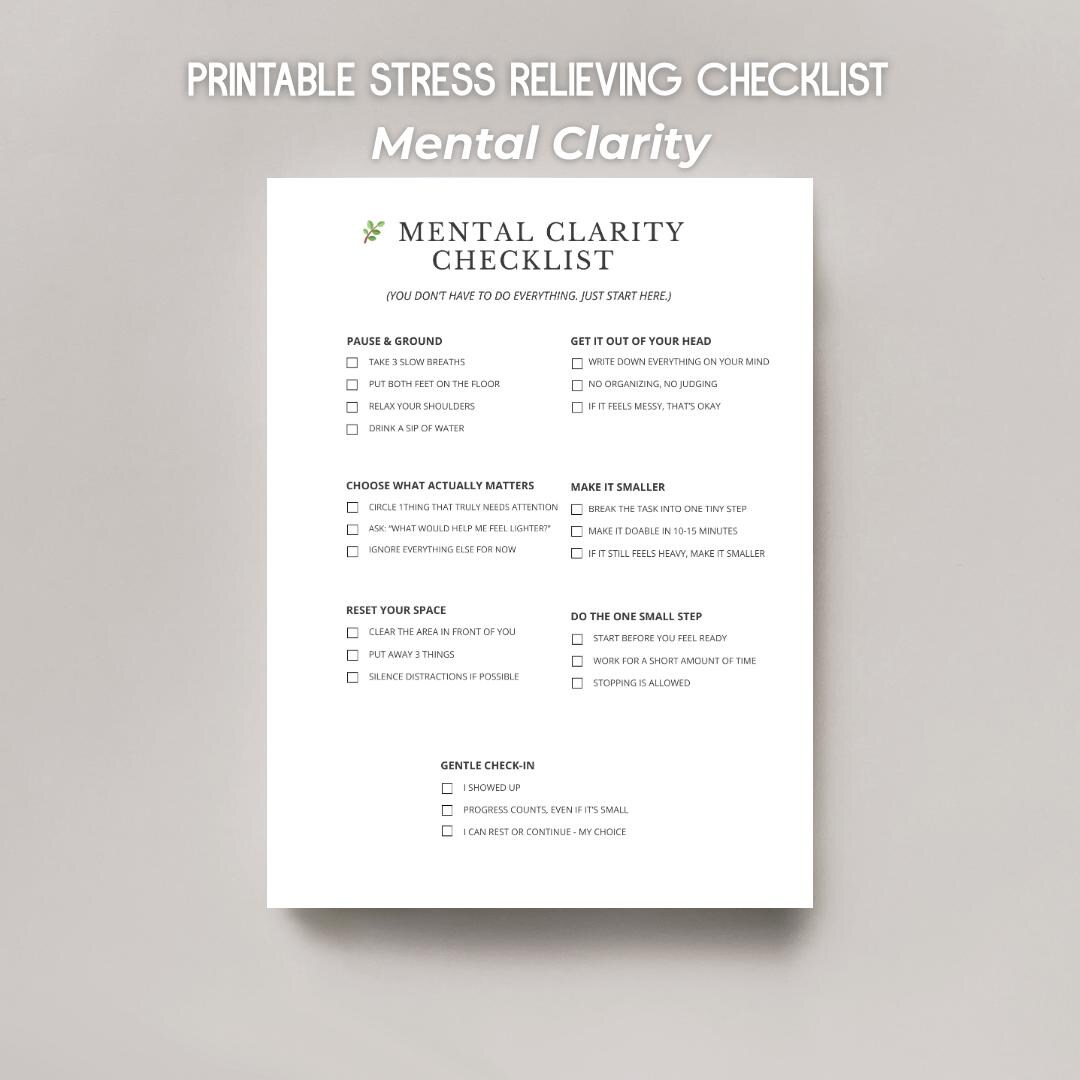 Mind Checklist Reset Checklist, Brain Dump Checklist, Daily Mental Clarity Checklist ...