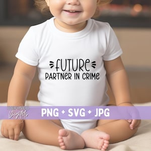 Archivo svg de mono de bebé divertido, mono svg de futuro compañero en el crimen, regalo de tía favorita, archivo de corte de anuncio de bebé, diseños de bebé en camino