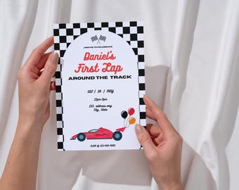 Race Car First Birthday Invitation: Daniel's First Lap Party (Digital Download)
