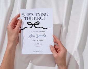 She's Tying The Knot Bridal Shower Invite Black And White Editable Template