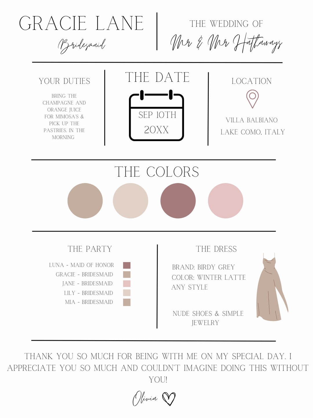 Printable Bridesmaid Planner Card Template, Wedding Day Organizer. - Etsy