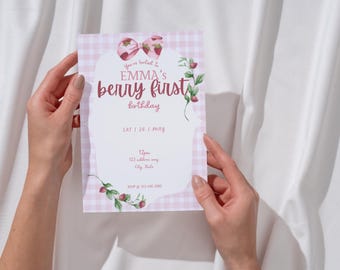 Berry First Birthday Invite Strawberry 1st Birthday Party Digital Download