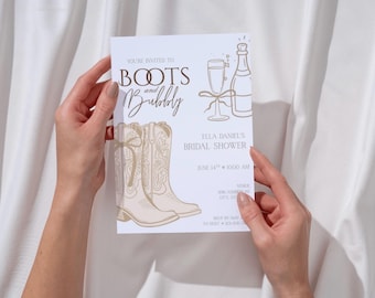 BOOTS & BUBBLY bridal shower invite template