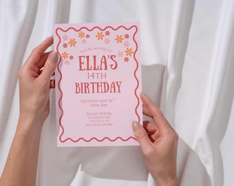 Pink Floral Birthday Invite for Girls Teen Party Digital Download