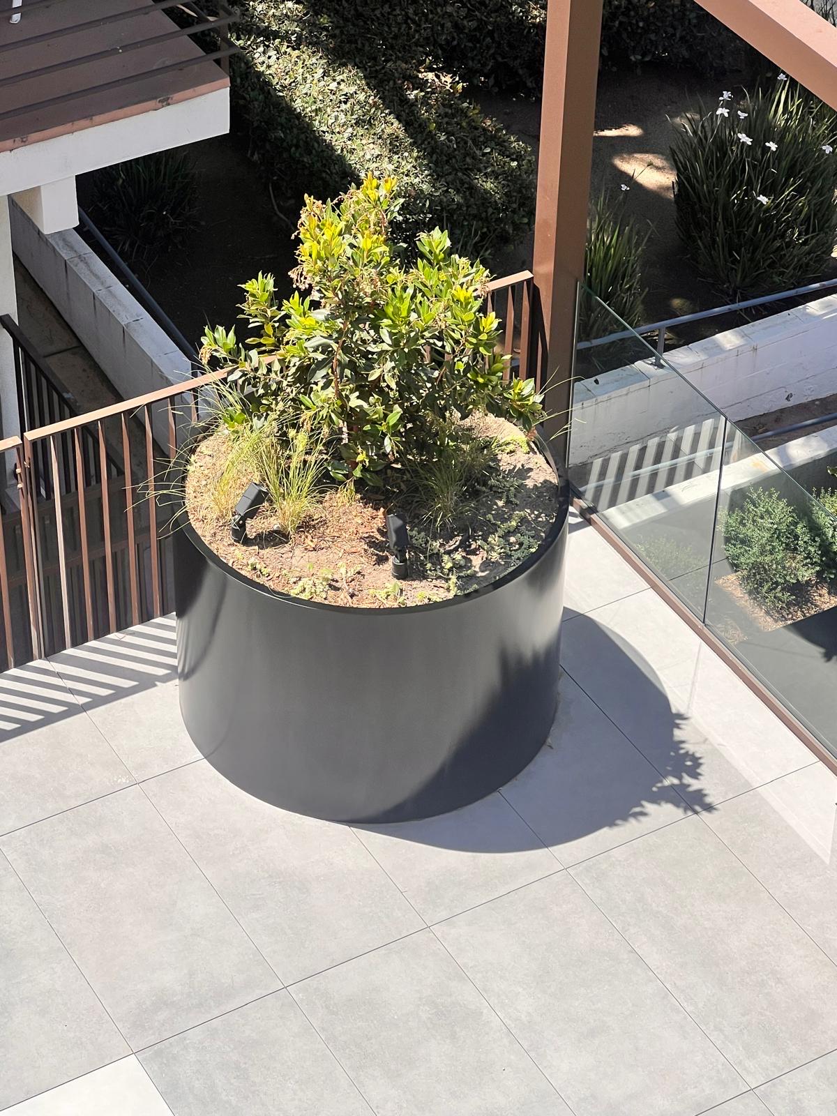 Large Round Cylinder Fiberglass Planter - Modern Outdoor Commercial ...