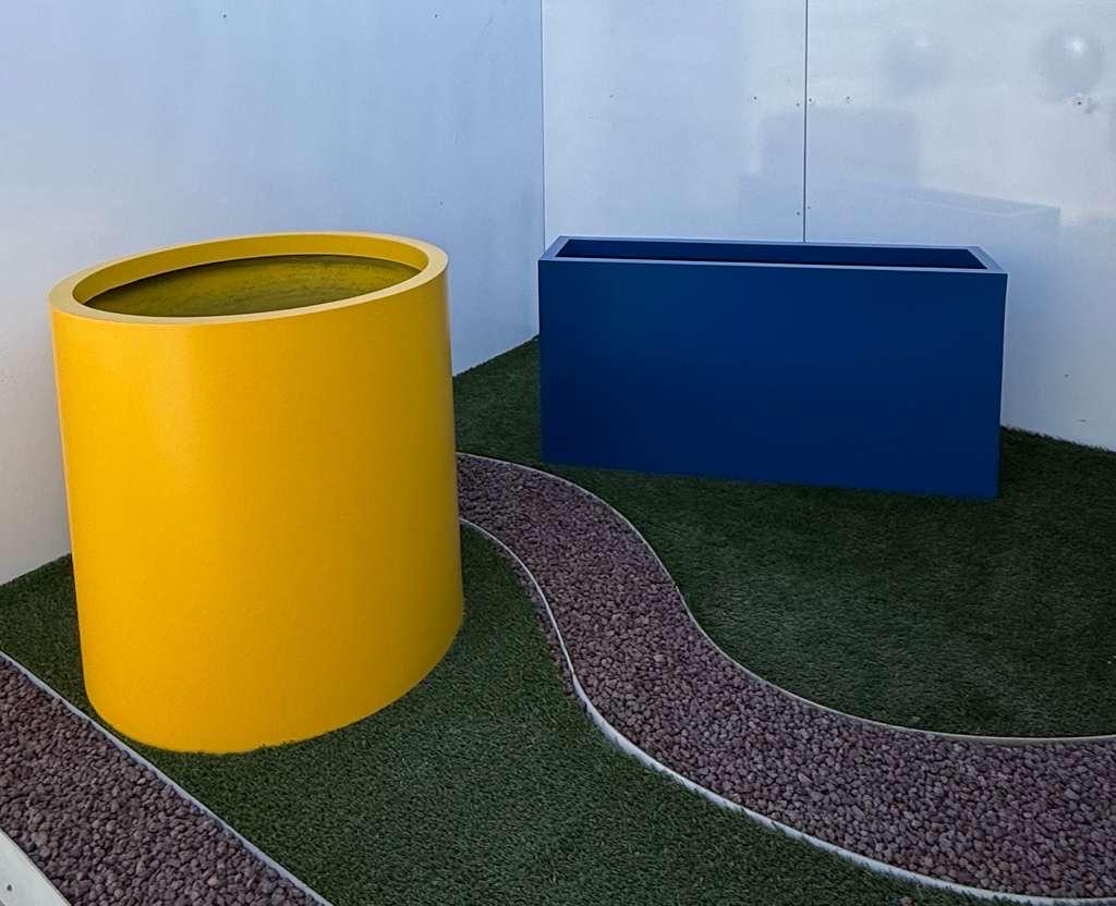 Large Round Cylinder Fiberglass Planter - Modern Outdoor Commercial ...
