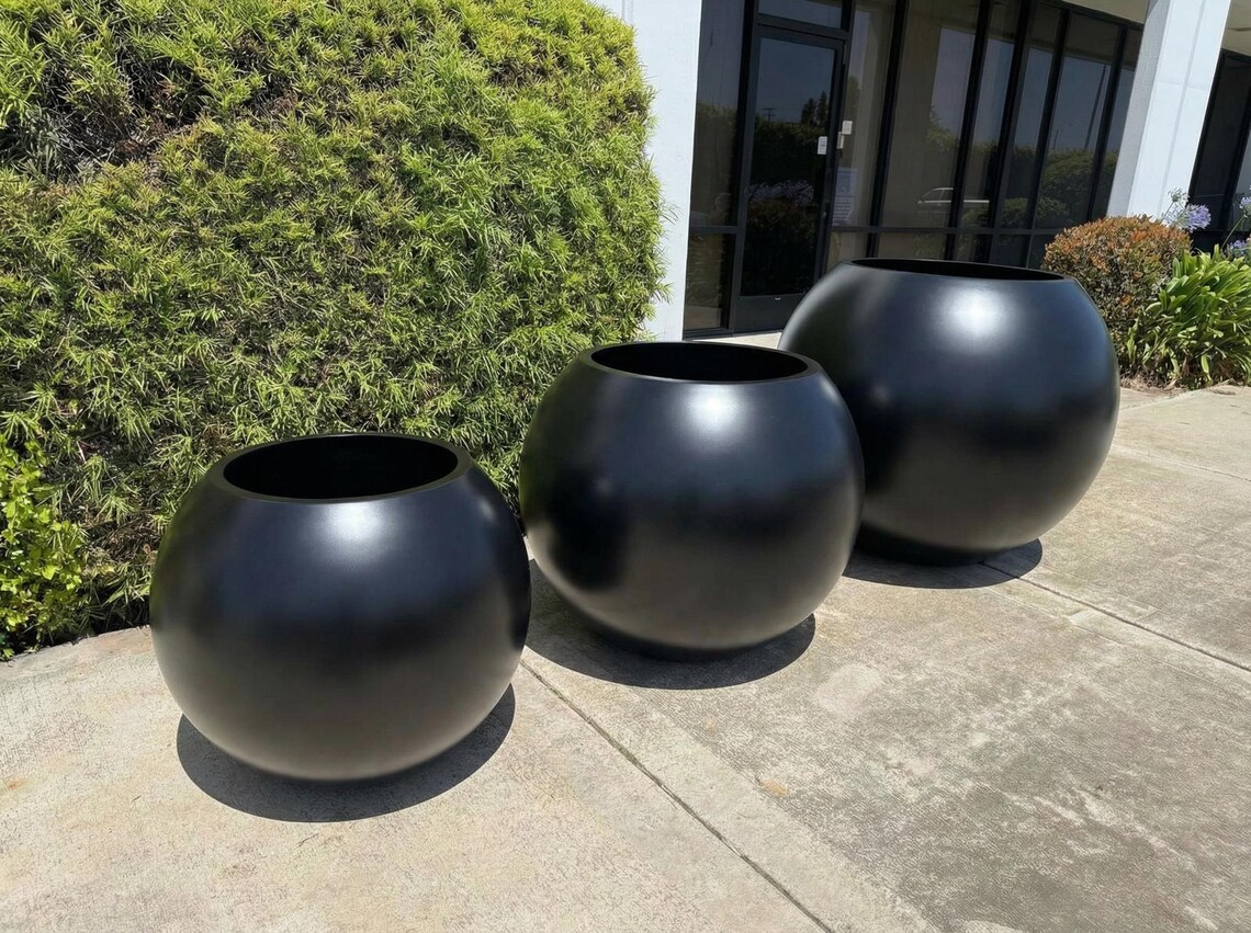 Large Spherical Fiberglass Planter - Custom Outdoor Commercial Pots ...