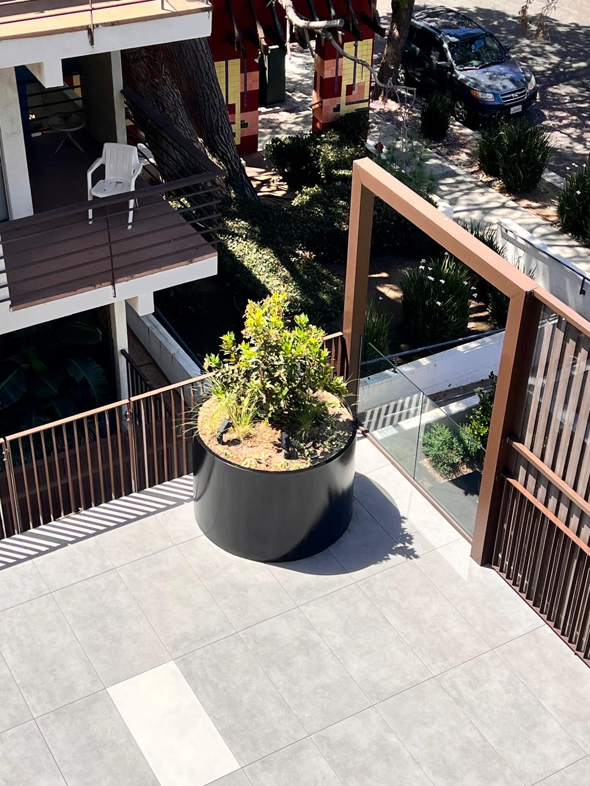 Large Round Cylinder Fiberglass Planter - Modern Outdoor Commercial ...