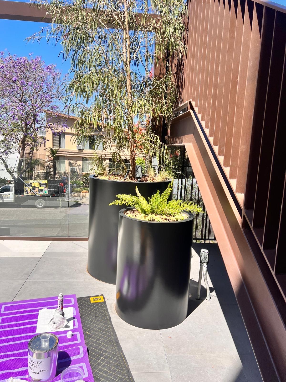 Large Round Cylinder Fiberglass Planter - Modern Outdoor Commercial ...