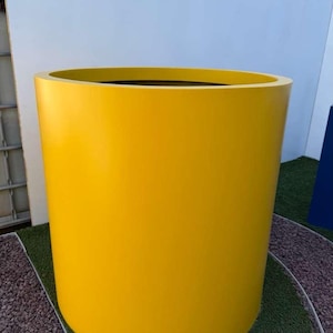 Large Round Cylinder Fiberglass Planter - Modern Outdoor Commercial ...