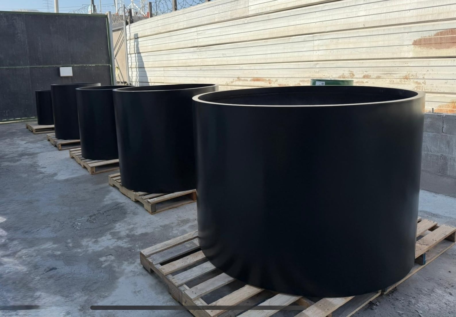 Large Round Cylinder Fiberglass Planter - Modern Outdoor Commercial ...