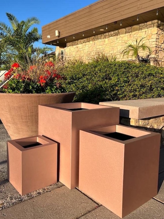 Large Square Fiberglass Planter Box: Custom Outdoor Commercial Pots - Etsy