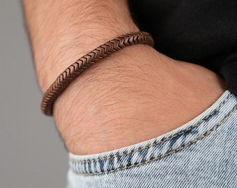 Men's Handmade  Bronze Gemstone Bracelet - Minimalist Woven Design, Natural Stone Jewelry for Everyday Wear Gift For Him