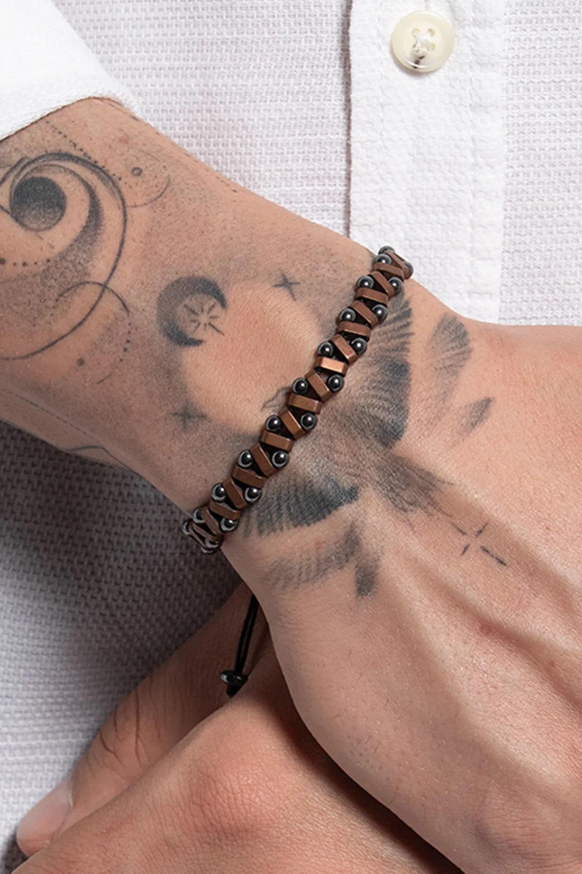 Handcrafted Zigzag Bronze Hematite Bracelet for Men - Unique Magnetic Healing Jewelry, Best Anniversary Gift, Men's accessories