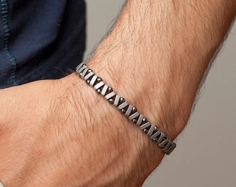 Handcrafted Zigzag Hematite Bracelet for Men - Unique Magnetic Healing Jewelry, Matte Silver, Best Anniversary Gift, Men's accessories