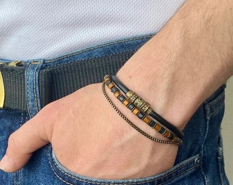 Speciaal ontwerp handgemaakte meerdere lederen herenarmband